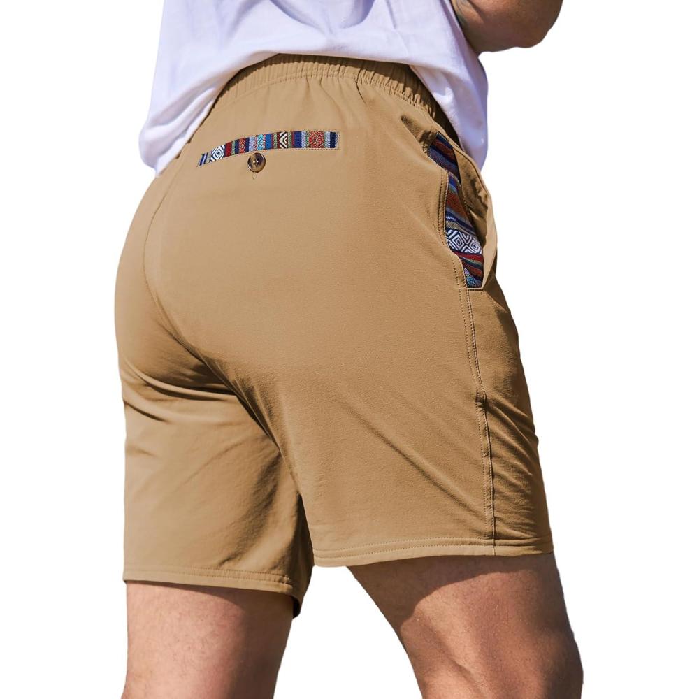 imageJMIERR Mens Casual Shorts 5quot 7quot Drawstring Summer Quick Dry Beach Stretch Waist Athletic Gym Short5 Bkhaki