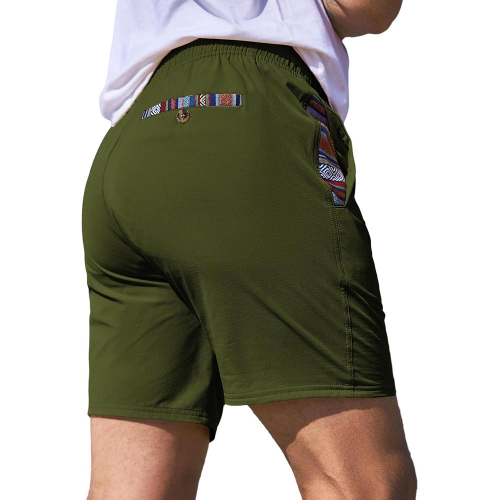 imageJMIERR Mens Casual Shorts 5quot 7quot Drawstring Summer Quick Dry Beach Stretch Waist Athletic Gym Short5 Carmy Green