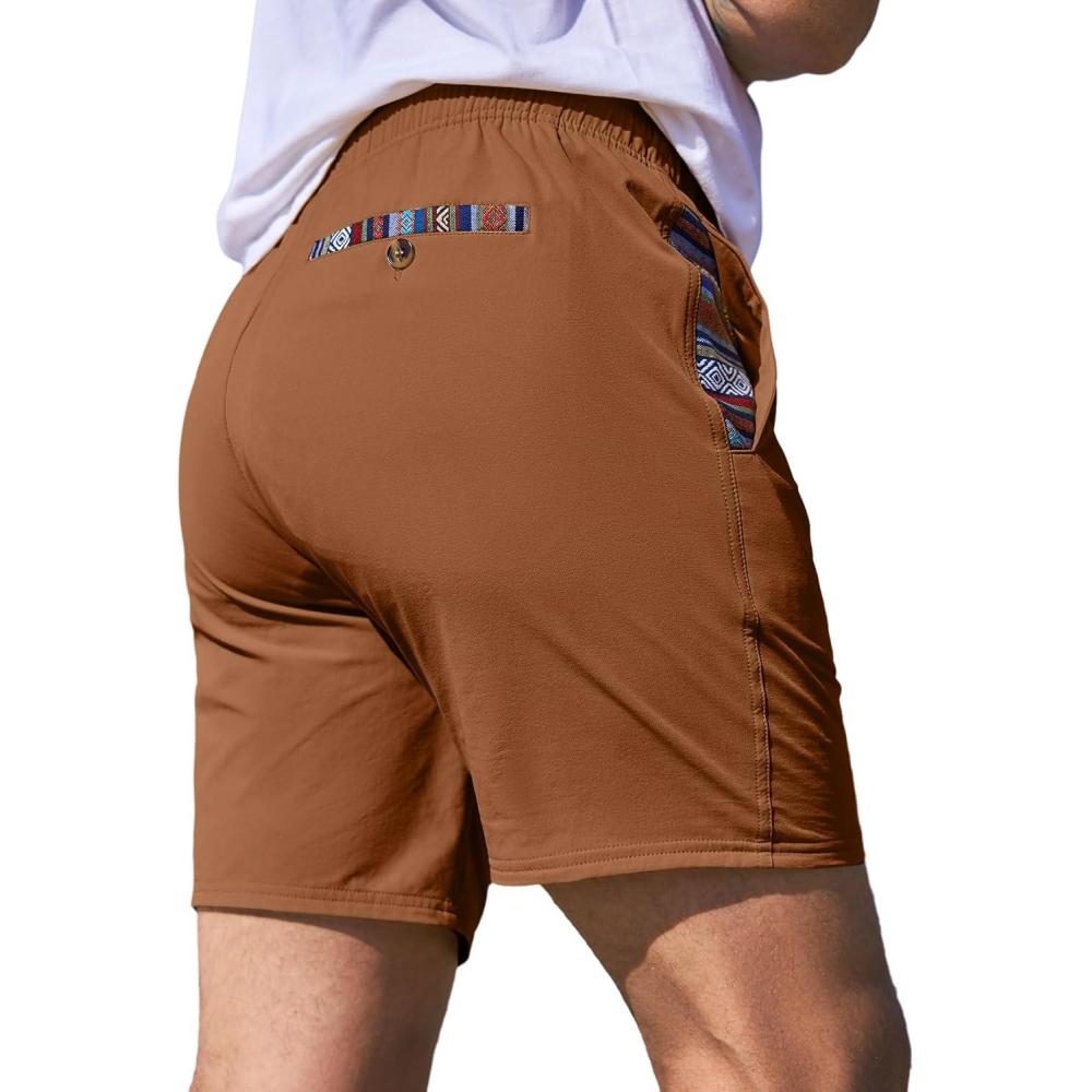 imageJMIERR Mens Casual Shorts 5quot 7quot Drawstring Summer Quick Dry Beach Stretch Waist Athletic Gym Short5 Chestnut