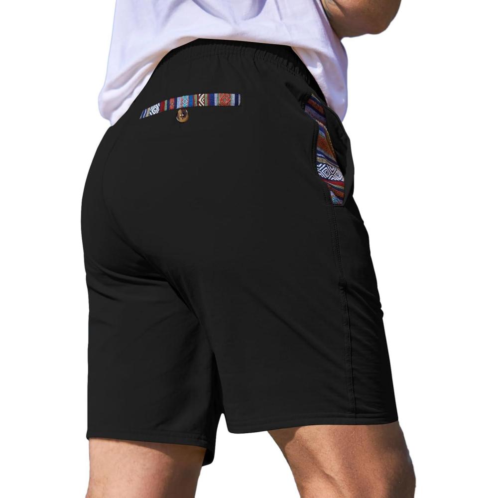 imageJMIERR Mens Casual Shorts 5quot 7quot Drawstring Summer Quick Dry Beach Stretch Waist Athletic Gym Short7 Ablack