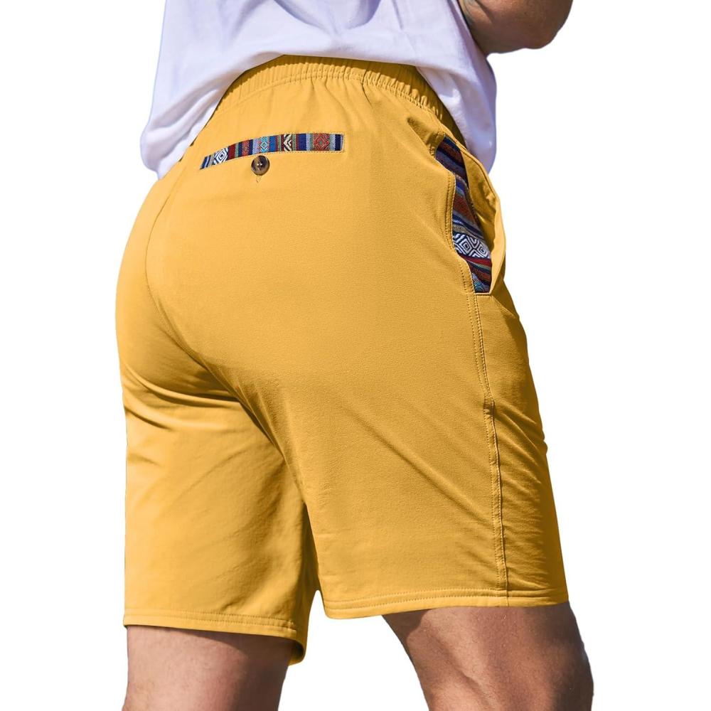 imageJMIERR Mens Casual Shorts 5quot 7quot Drawstring Summer Quick Dry Beach Stretch Waist Athletic Gym Short7 Fkhaki