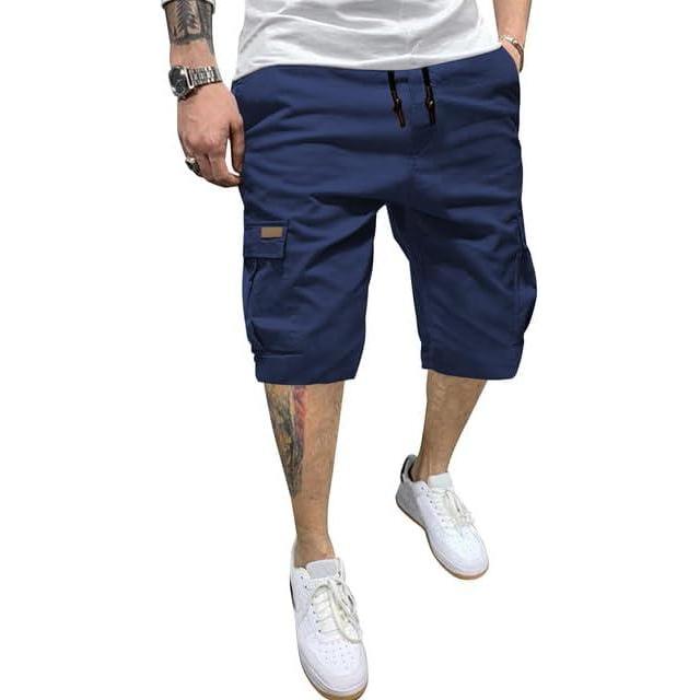 imageJMIERR Mens Casual Twill Cargo Shorts Cotton Drawstring Classic Cargo Stretch Short with 6 PocketsA Blue