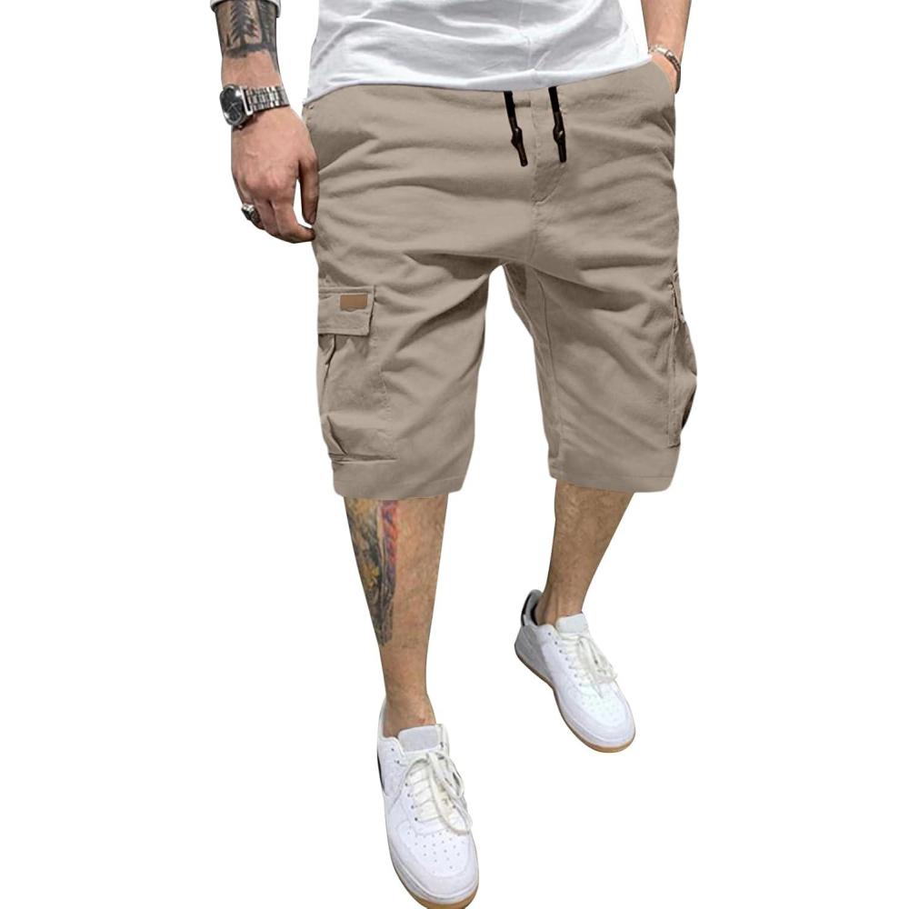 imageJMIERR Mens Casual Twill Cargo Shorts Cotton Drawstring Classic Cargo Stretch Short with 6 PocketsB Brown