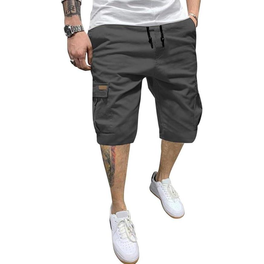 imageJMIERR Mens Casual Twill Cargo Shorts Cotton Drawstring Classic Cargo Stretch Short with 6 PocketsGrey