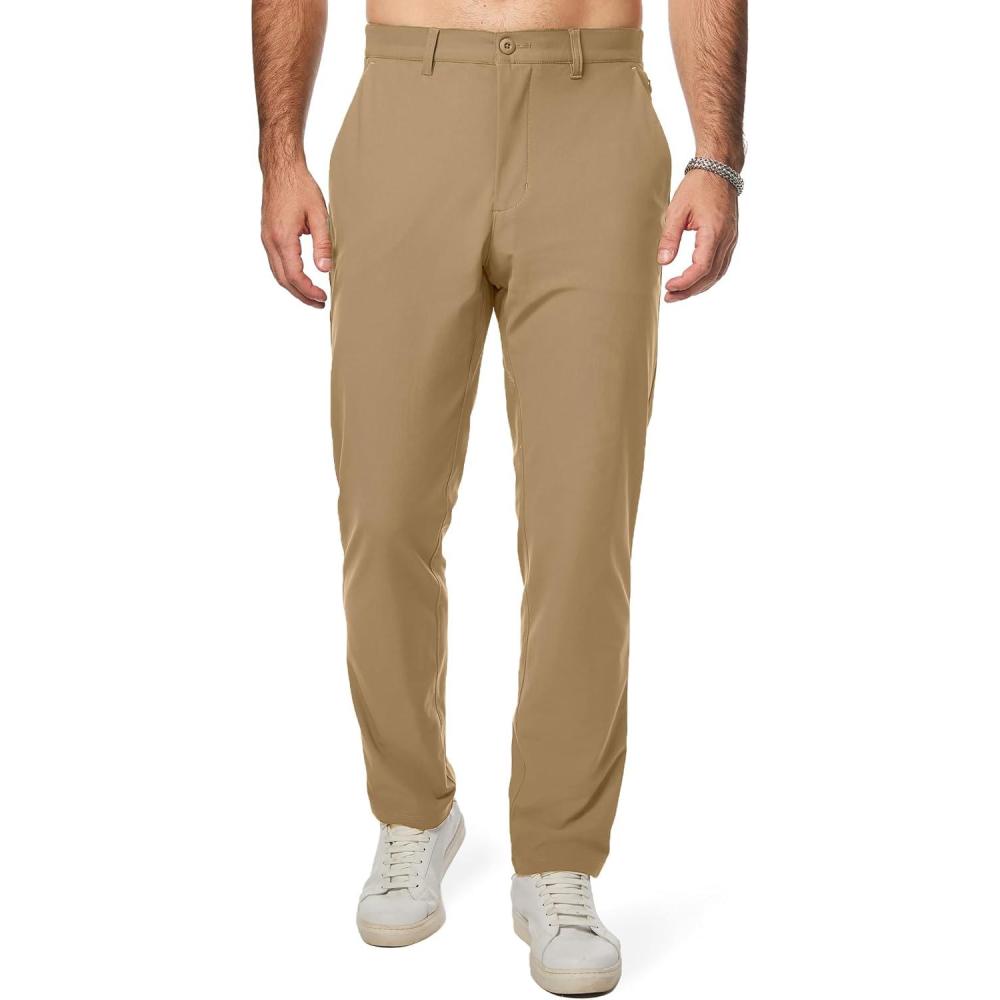 imageJMIERR Mens Chino Pants Casual Stretch Golf Pants Waist Tapered Trousers Lightweight Comfy Pants with Zipper PocketsA Khaki