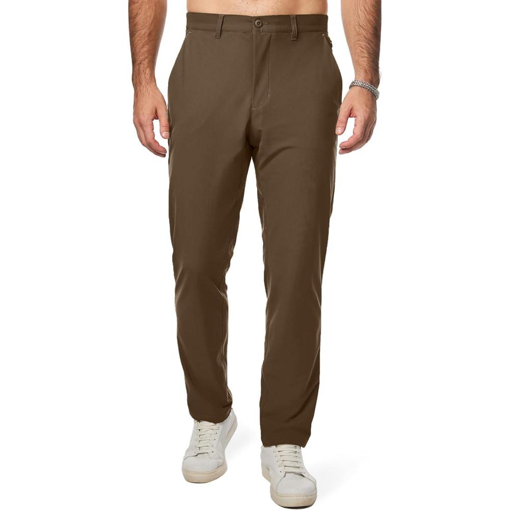 imageJMIERR Mens Chino Pants Casual Stretch Golf Pants Waist Tapered Trousers Lightweight Comfy Pants with Zipper PocketsBrown