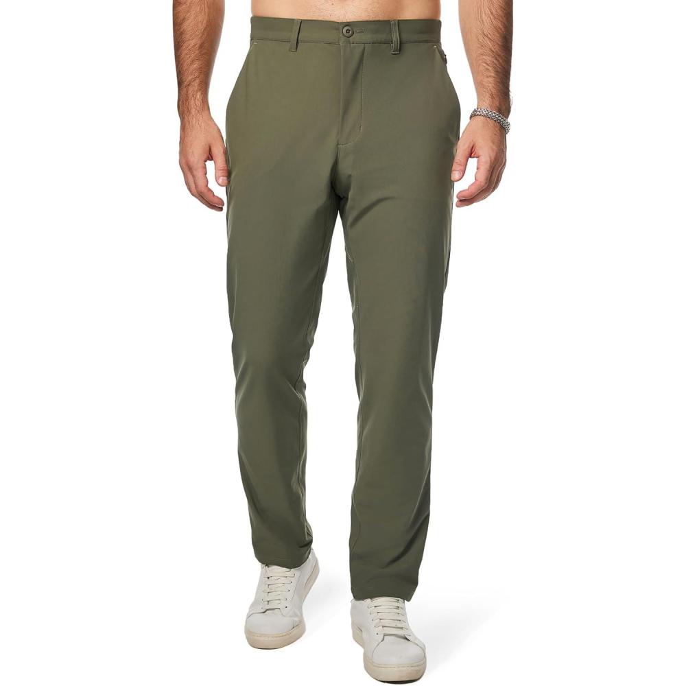 imageJMIERR Mens Chino Pants Casual Stretch Golf Pants Waist Tapered Trousers Lightweight Comfy Pants with Zipper PocketsMoss Green