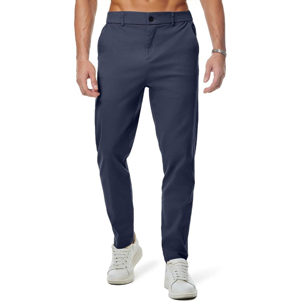 imageJMIERR Mens Chino Pants Casual Stretch Waist Tapered Trousers with PocketsSail Blue