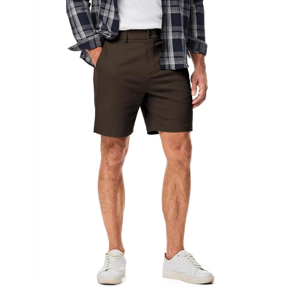 imageJMIERR Mens ClassicFit 7quot Chino Short Summer Stretch Waist Cotton Twill Casual Dress Shorts with Pockets7 Dark Brown
