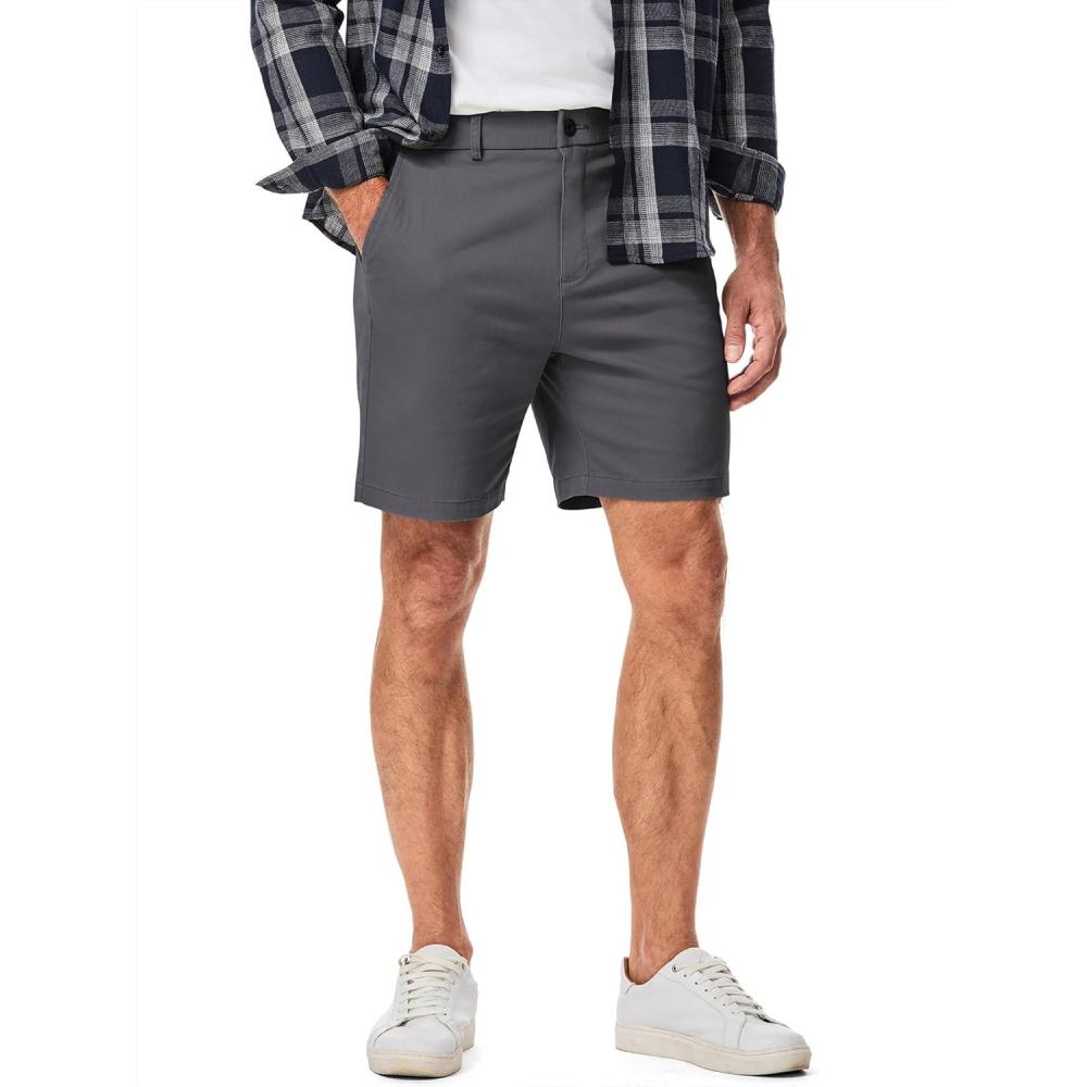 imageJMIERR Mens ClassicFit 7quot Chino Short Summer Stretch Waist Cotton Twill Casual Dress Shorts with Pockets7 Dark Grey