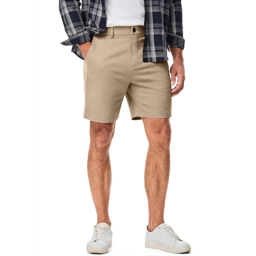 imageJMIERR Mens ClassicFit 7quot Chino Short Summer Stretch Waist Cotton Twill Casual Dress Shorts with Pockets7 Z Light Khaki