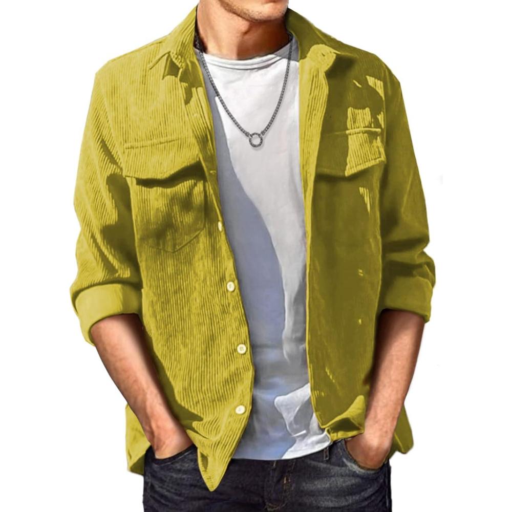 imageJMIERR Mens Corduroy Button Down Shirts Casual Long Sleeve Shacket Jacket with Flap PocketsD Yellow