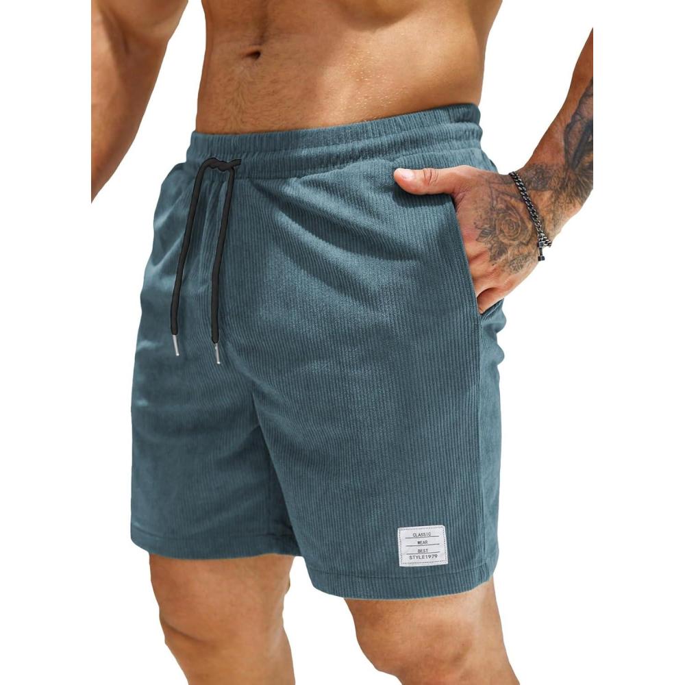 imageJMIERR Mens Corduroy Shorts Casual Elastic Waist Drawstring Lightweight Summer Beach ShortsA1 Real Teal