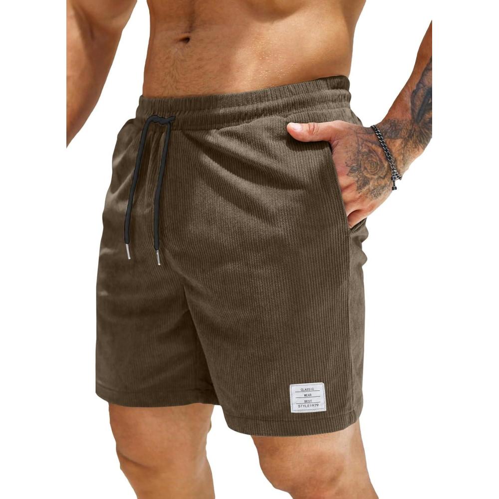 imageJMIERR Mens Corduroy Shorts Casual Elastic Waist Drawstring Lightweight Summer Beach ShortsA2 Desert Palm