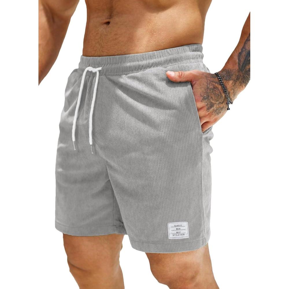 imageJMIERR Mens Corduroy Shorts Casual Elastic Waist Drawstring Lightweight Summer Beach ShortsA2 Grey