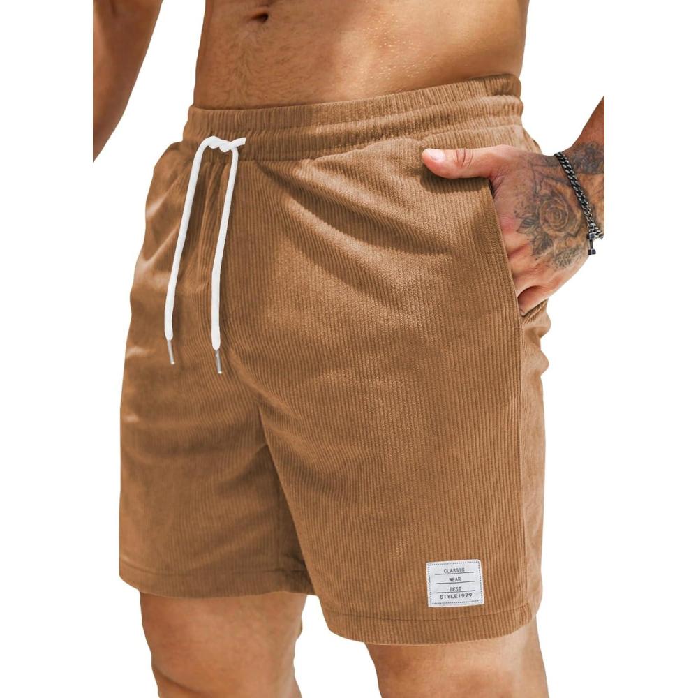 imageJMIERR Mens Corduroy Shorts Casual Elastic Waist Drawstring Lightweight Summer Beach ShortsA3 Camel
