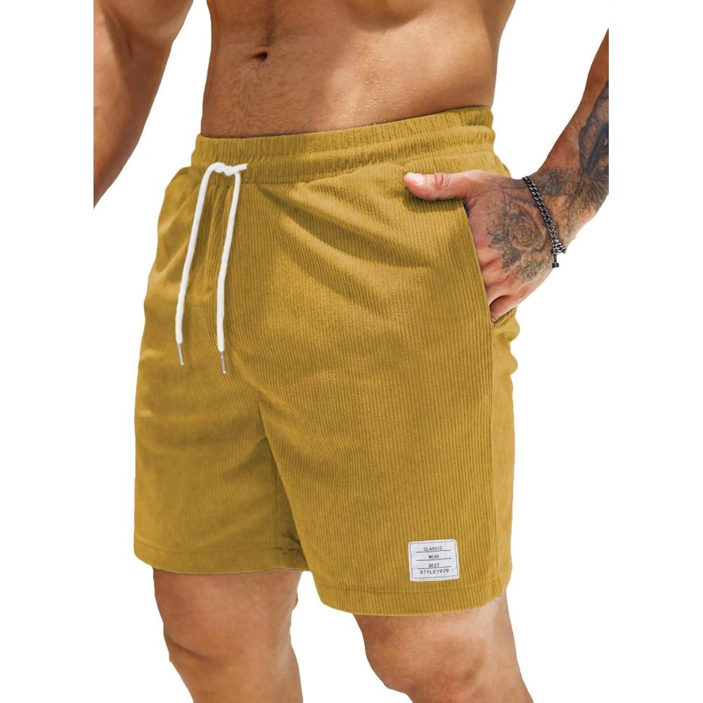 imageJMIERR Mens Corduroy Shorts Casual Elastic Waist Drawstring Lightweight Summer Beach ShortsA3 Ginger