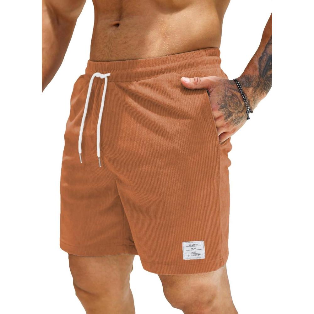 imageJMIERR Mens Corduroy Shorts Casual Elastic Waist Drawstring Lightweight Summer Beach ShortsA3 Gold Flame