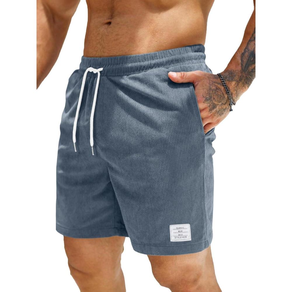 imageJMIERR Mens Corduroy Shorts Casual Elastic Waist Drawstring Lightweight Summer Beach ShortsA3 Grayish Blue