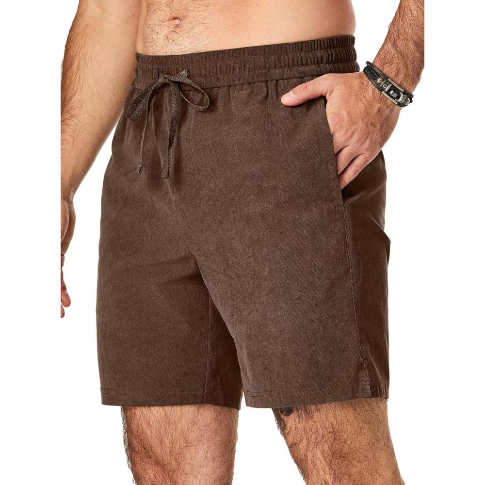 imageJMIERR Mens Corduroy Shorts Casual Elastic Waist Drawstring Lightweight Summer Beach ShortsB Brown