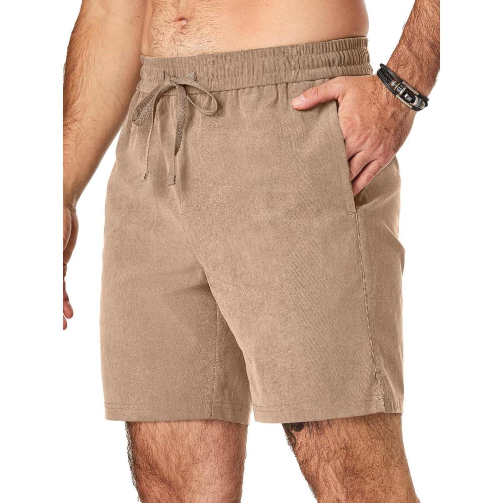 imageJMIERR Mens Corduroy Shorts Casual Elastic Waist Drawstring Lightweight Summer Beach ShortsB Light French Beige