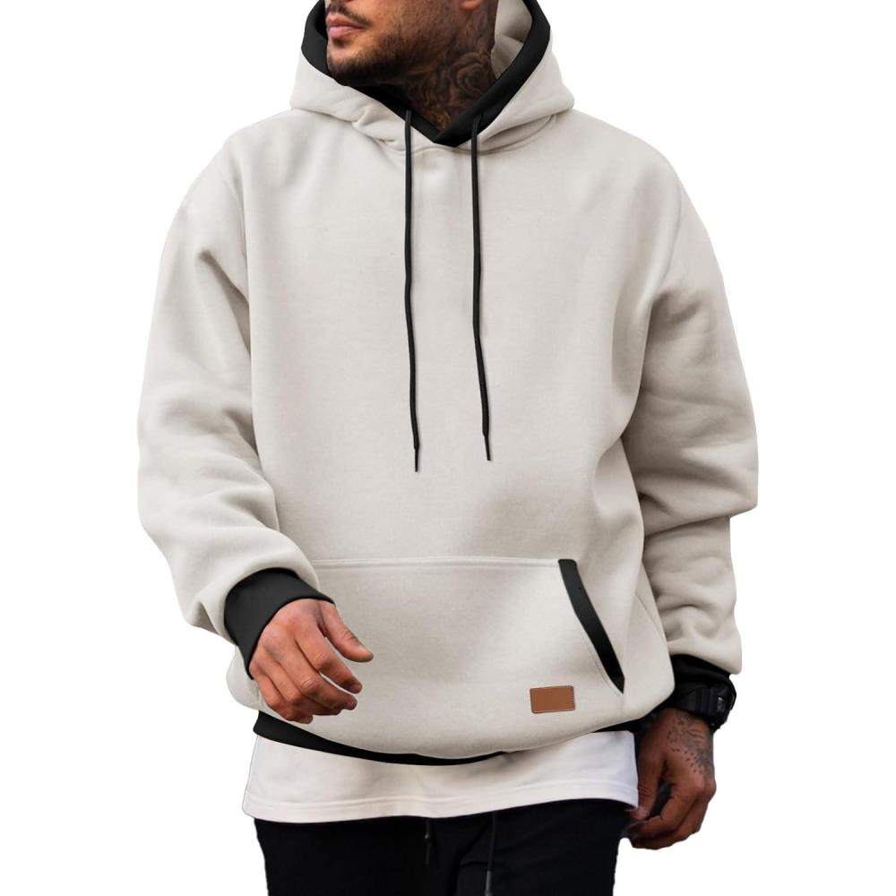 imageJMIERR Mens Cotton Casual Hoodies Sweatshirts Fashion Long Sleeve Drawstring Fleece Pullover Hoodie with PocketsA White