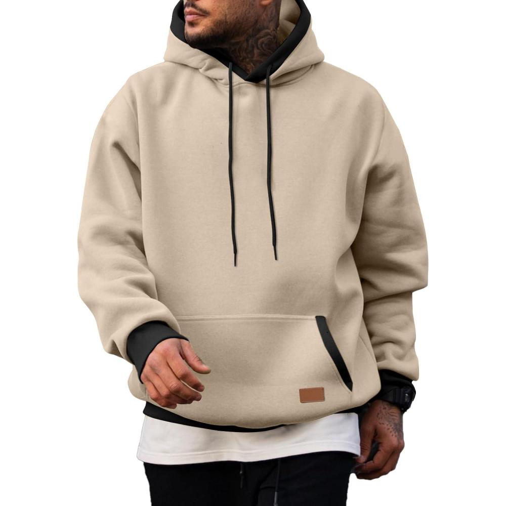 imageJMIERR Mens Cotton Casual Hoodies Sweatshirts Fashion Long Sleeve Drawstring Fleece Pullover Hoodie with PocketsApricot