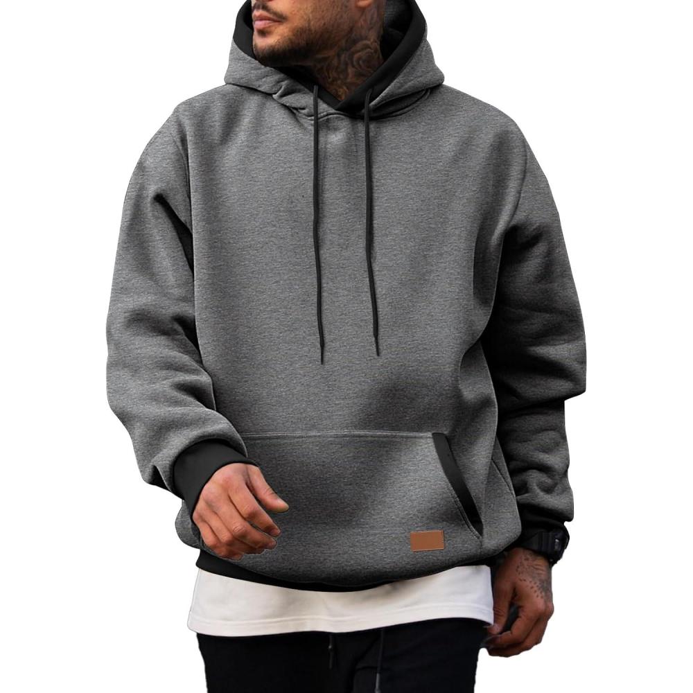imageJMIERR Mens Cotton Casual Hoodies Sweatshirts Fashion Long Sleeve Drawstring Fleece Pullover Hoodie with PocketsB Grey