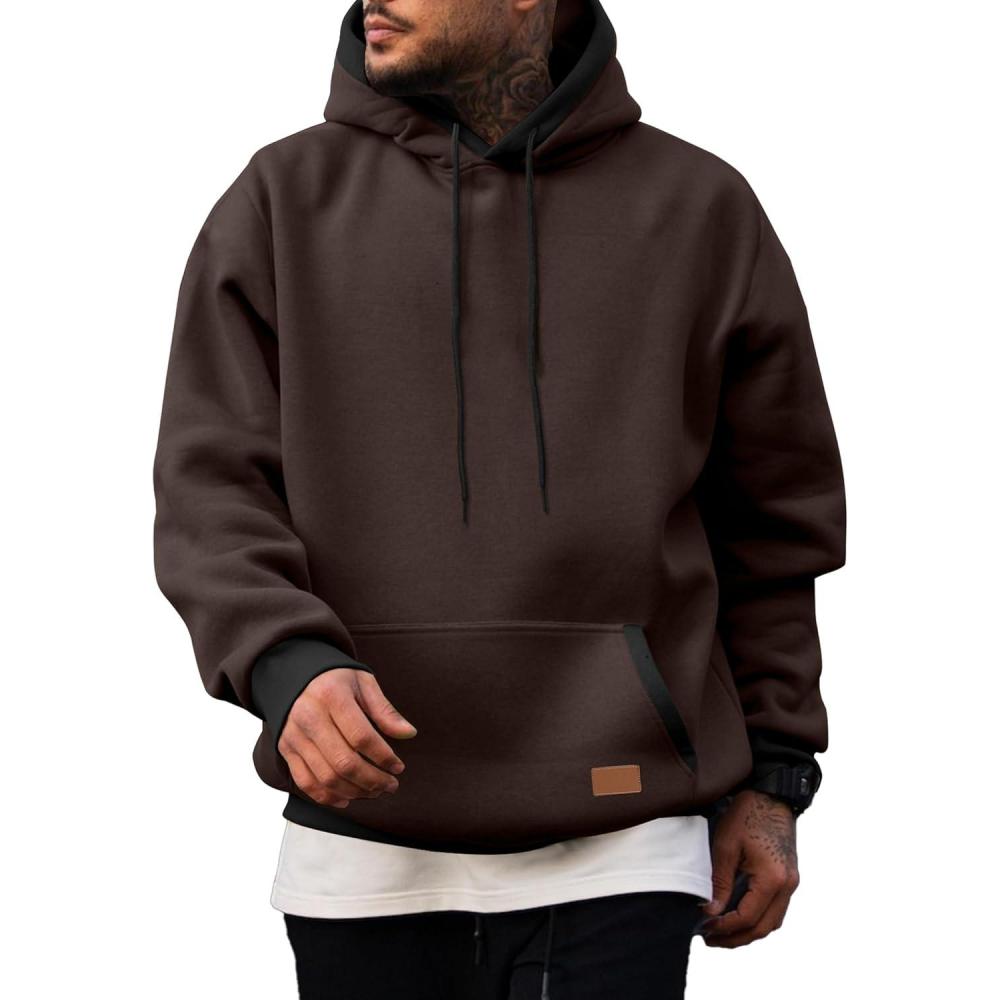imageJMIERR Mens Cotton Casual Hoodies Sweatshirts Fashion Long Sleeve Drawstring Fleece Pullover Hoodie with PocketsCoffee