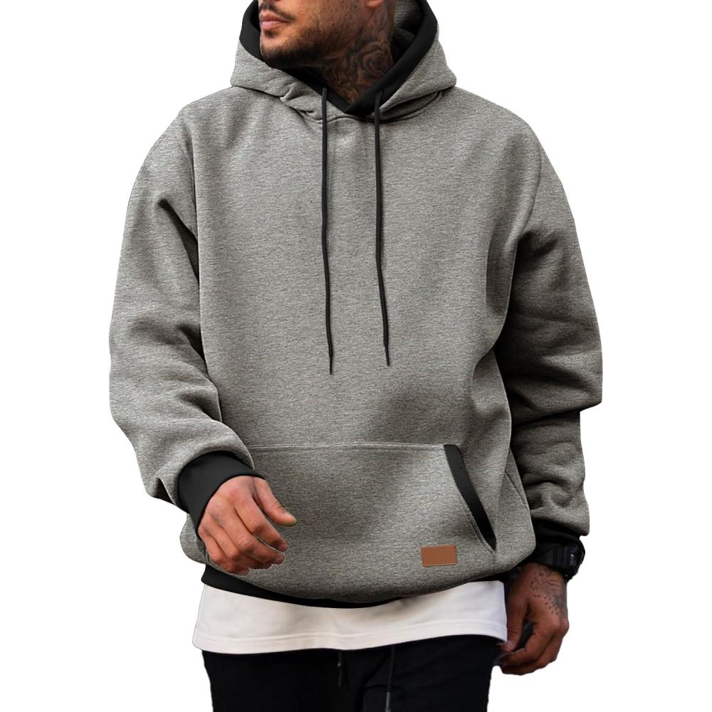 imageJMIERR Mens Cotton Casual Hoodies Sweatshirts Fashion Long Sleeve Drawstring Fleece Pullover Hoodie with PocketsLight Grey