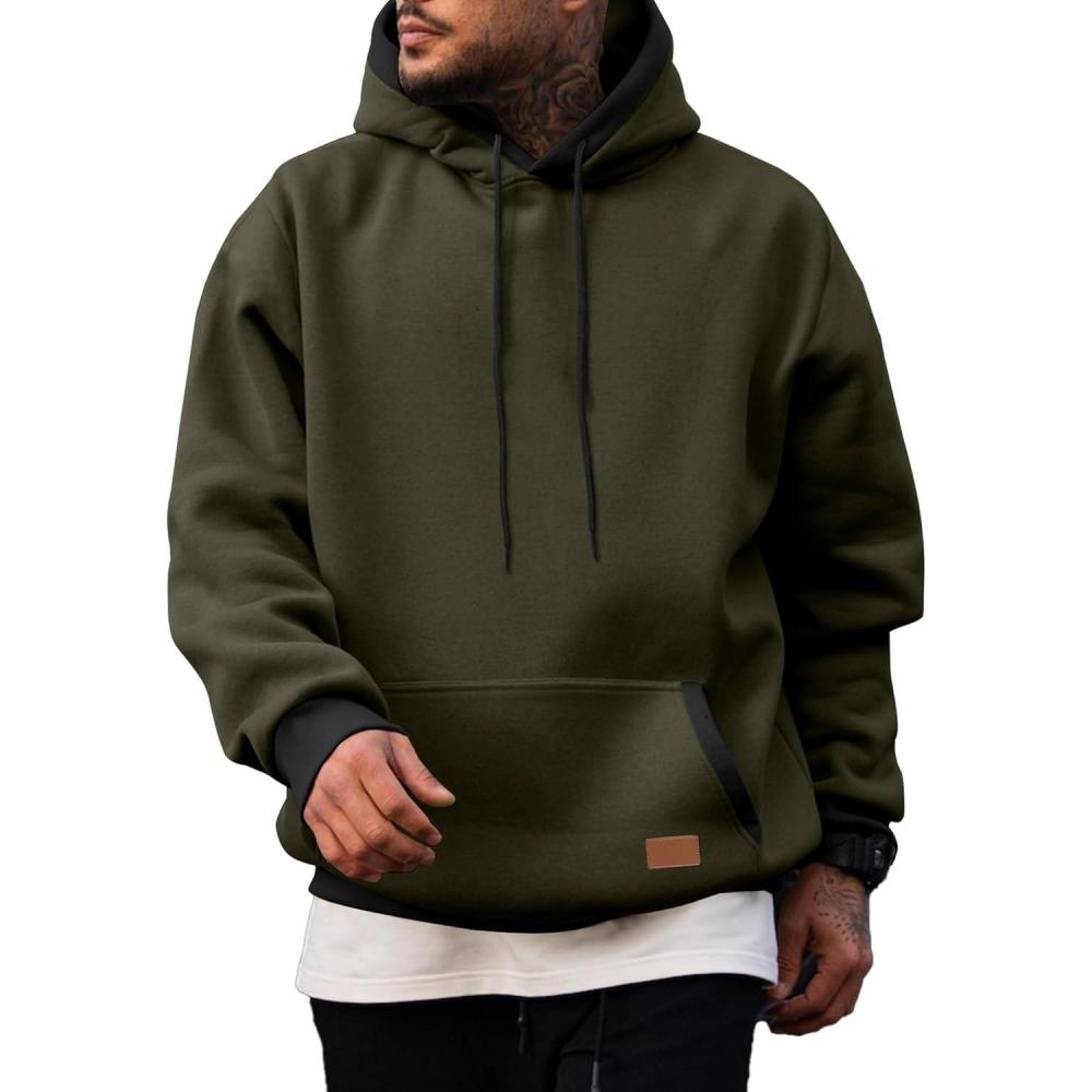 imageJMIERR Mens Cotton Casual Hoodies Sweatshirts Fashion Long Sleeve Drawstring Fleece Pullover Hoodie with PocketsMoss Green