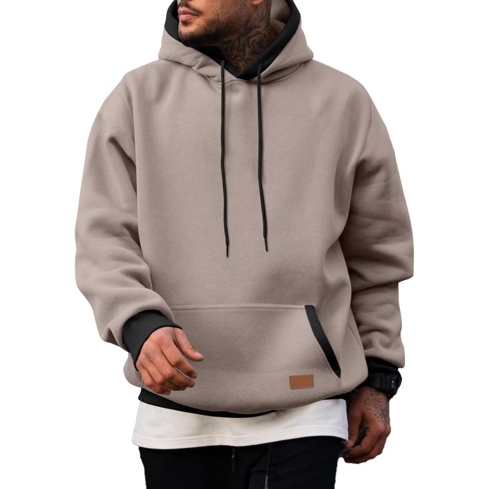 imageJMIERR Mens Cotton Casual Hoodies Sweatshirts Fashion Long Sleeve Drawstring Fleece Pullover Hoodie with PocketsPink Grey