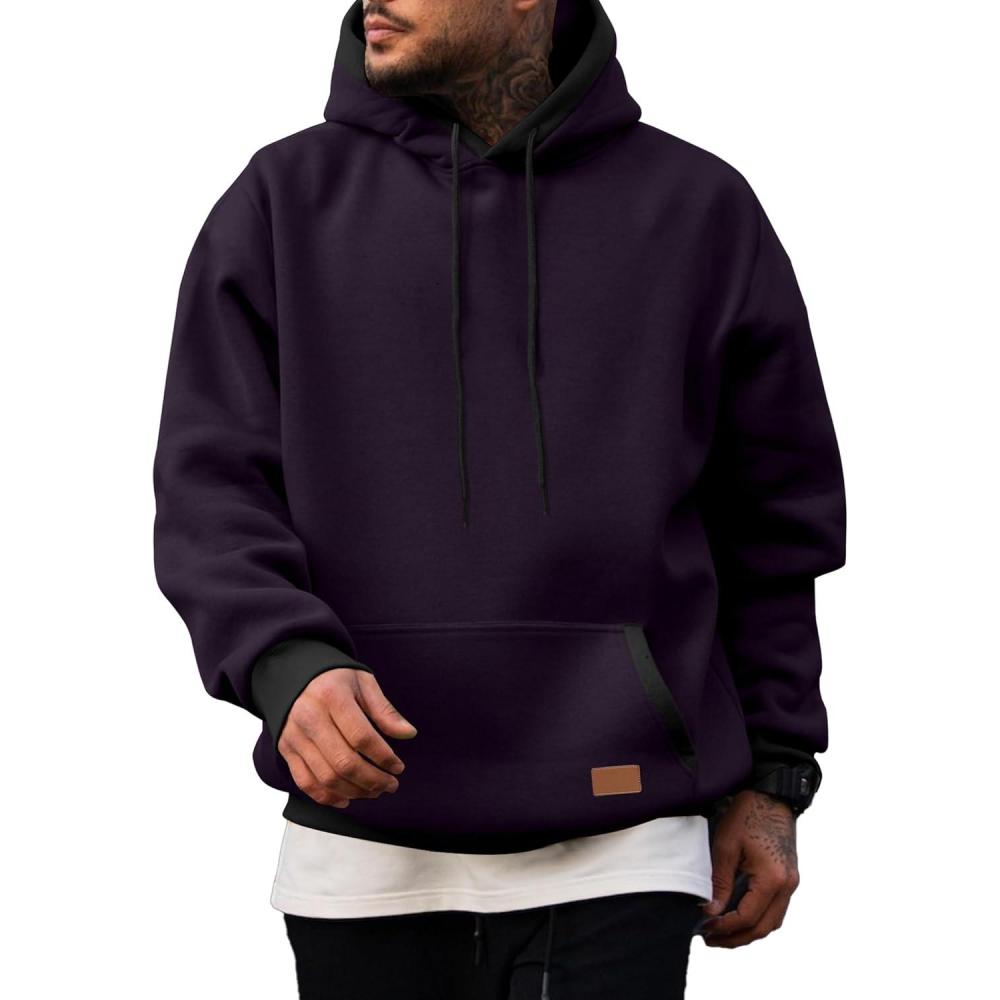 imageJMIERR Mens Cotton Casual Hoodies Sweatshirts Fashion Long Sleeve Drawstring Fleece Pullover Hoodie with PocketsPurple