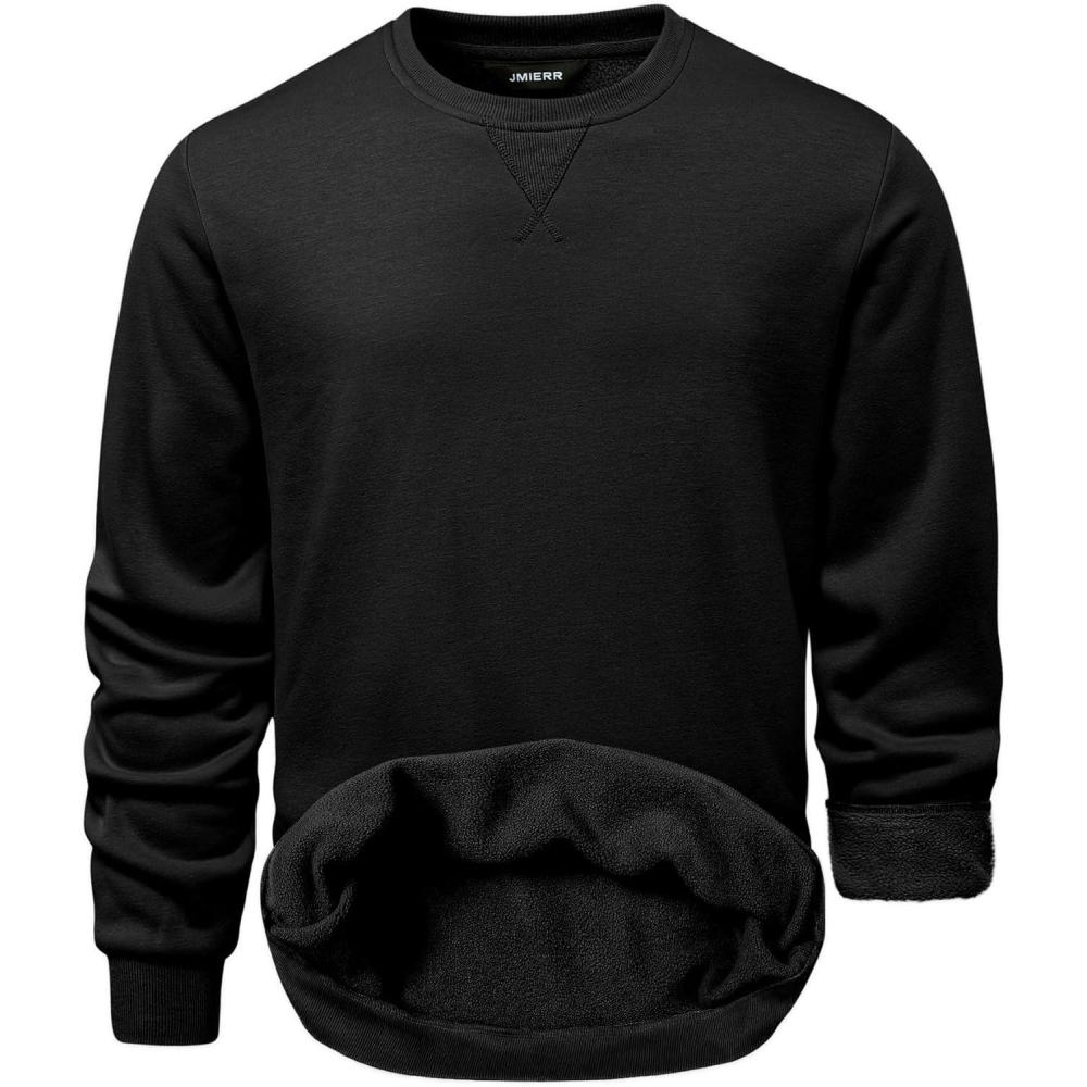 imageJMIERR Mens Cotton Sherpa Lined Sweatshirts Casual Fleece Long Sleeve Crewneck Fall Winter Pullover ShirtsBlack
