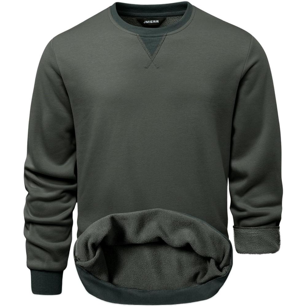 imageJMIERR Mens Cotton Sherpa Lined Sweatshirts Casual Fleece Long Sleeve Crewneck Fall Winter Pullover ShirtsDark Grey