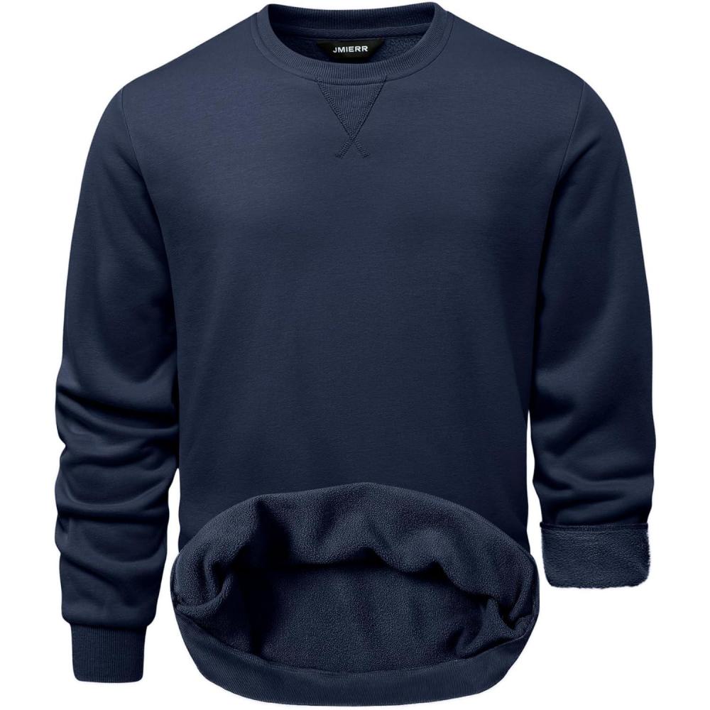 imageJMIERR Mens Cotton Sherpa Lined Sweatshirts Casual Fleece Long Sleeve Crewneck Fall Winter Pullover ShirtsNavy Blue