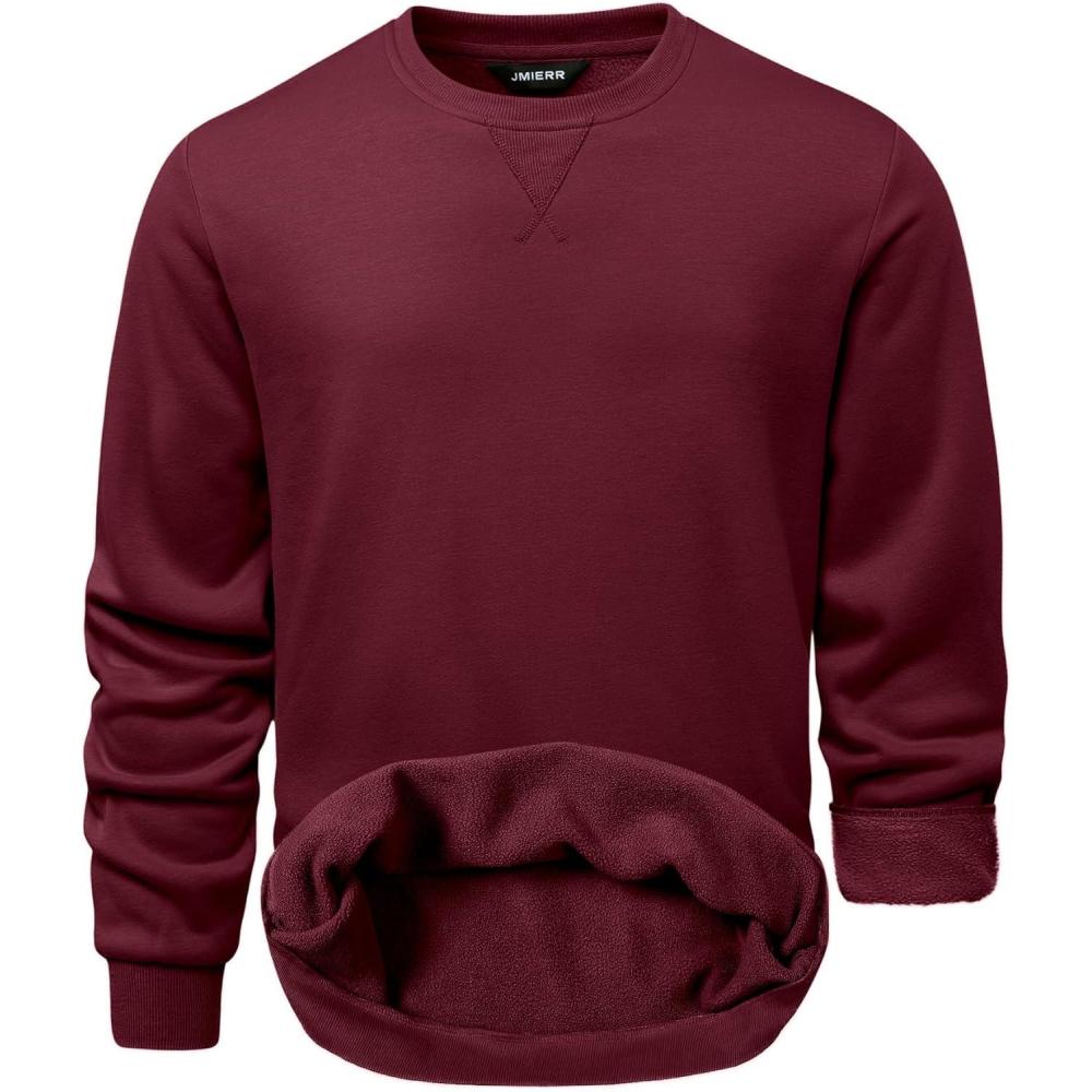 imageJMIERR Mens Cotton Sherpa Lined Sweatshirts Casual Fleece Long Sleeve Crewneck Fall Winter Pullover ShirtsRed