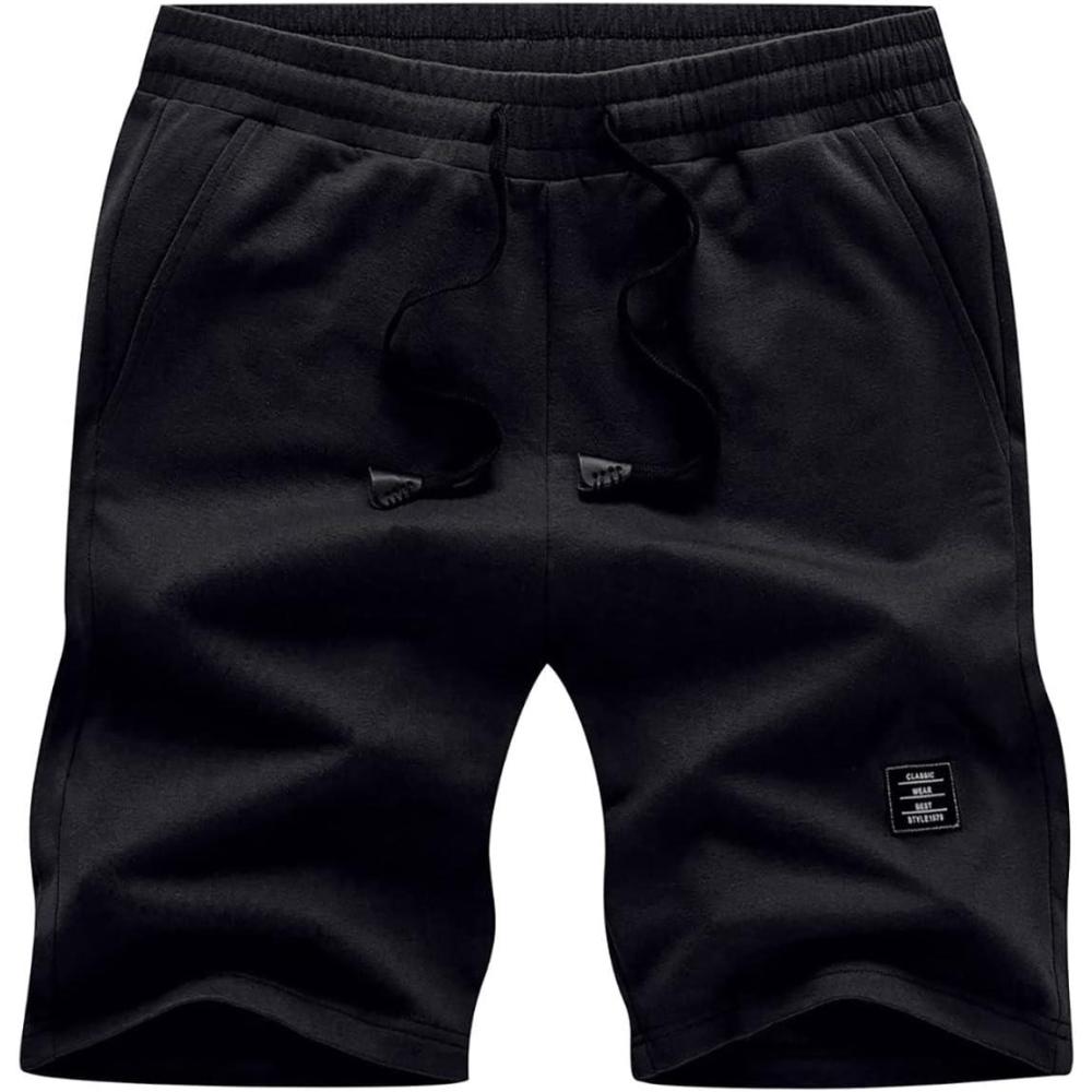 imageJMIERR Mens Cotton Sweat Shorts with 3 Pockets Workout Lounge Jogger Athletic Shorts 7 inch Inseam Running ShortsA Black
