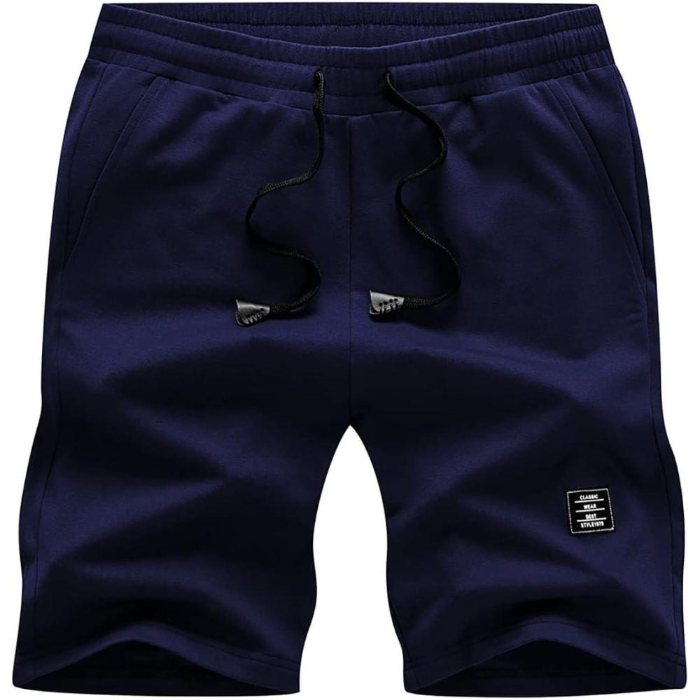 imageJMIERR Mens Cotton Sweat Shorts with 3 Pockets Workout Lounge Jogger Athletic Shorts 7 inch Inseam Running ShortsA Blue