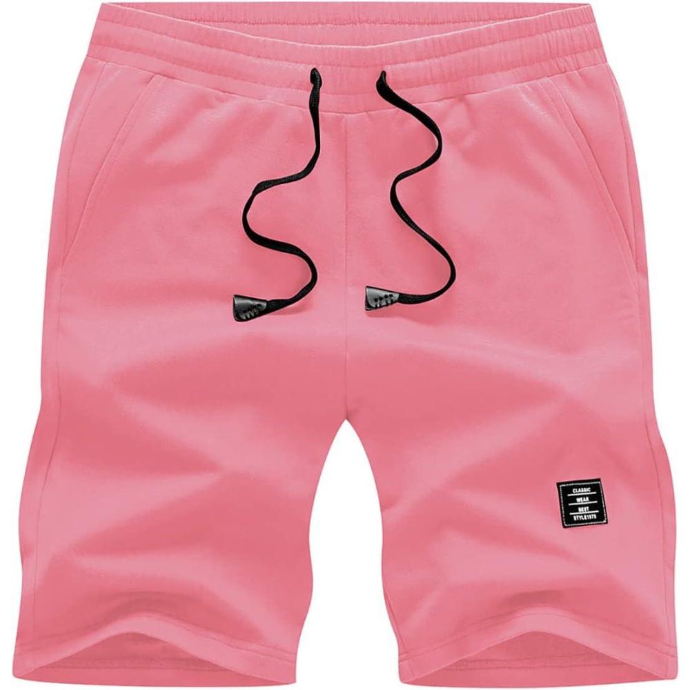 imageJMIERR Mens Cotton Sweat Shorts with 3 Pockets Workout Lounge Jogger Athletic Shorts 7 inch Inseam Running ShortsA Pink