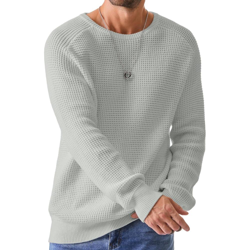 imageJMIERR Mens Crewneck Pullover Sweater Waffle Textured Knitted Sweaters Casual Loose Fit Sweaters with Ribbing EdgeGray