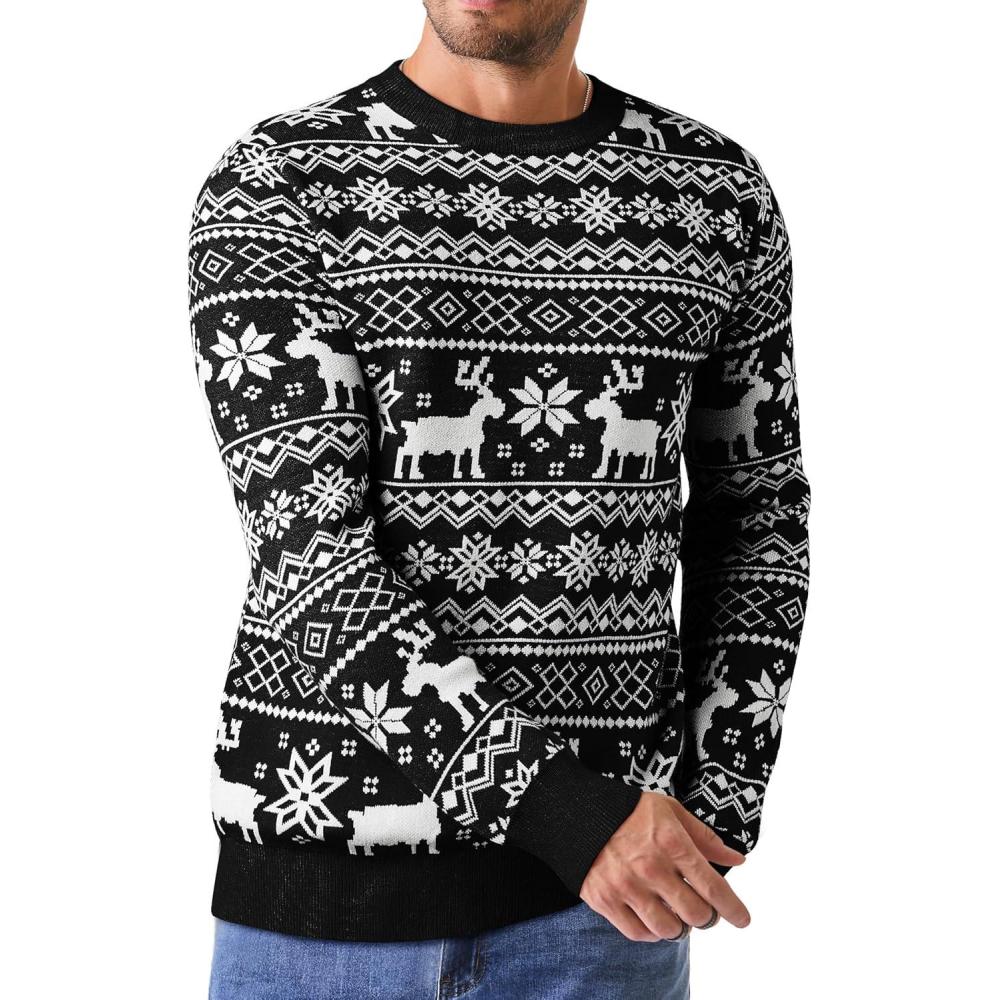 imageJMIERR Mens Crewneck Pullover Sweater Waffle Textured Knitted Sweaters Casual Loose Fit Sweaters with Ribbing EdgePatterned Black