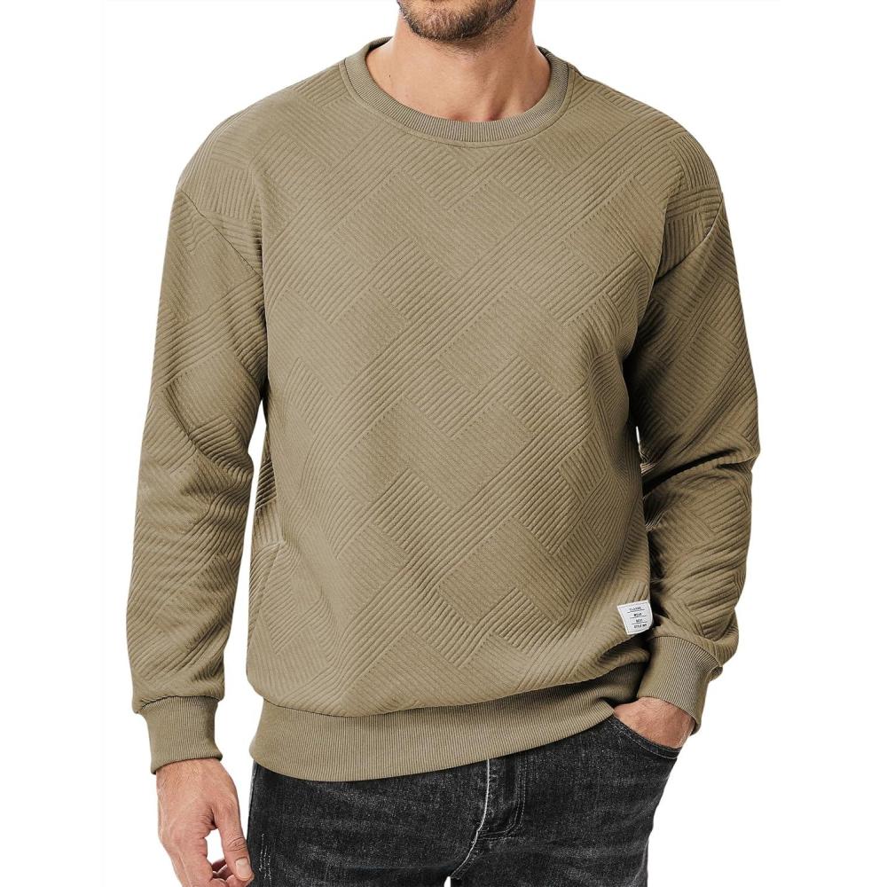 imageJMIERR Mens Crewneck Sweatshirt Casual Long Sleeve Geometric Texture Sweatshirts Fashion Pullover Shirts02 Khaki