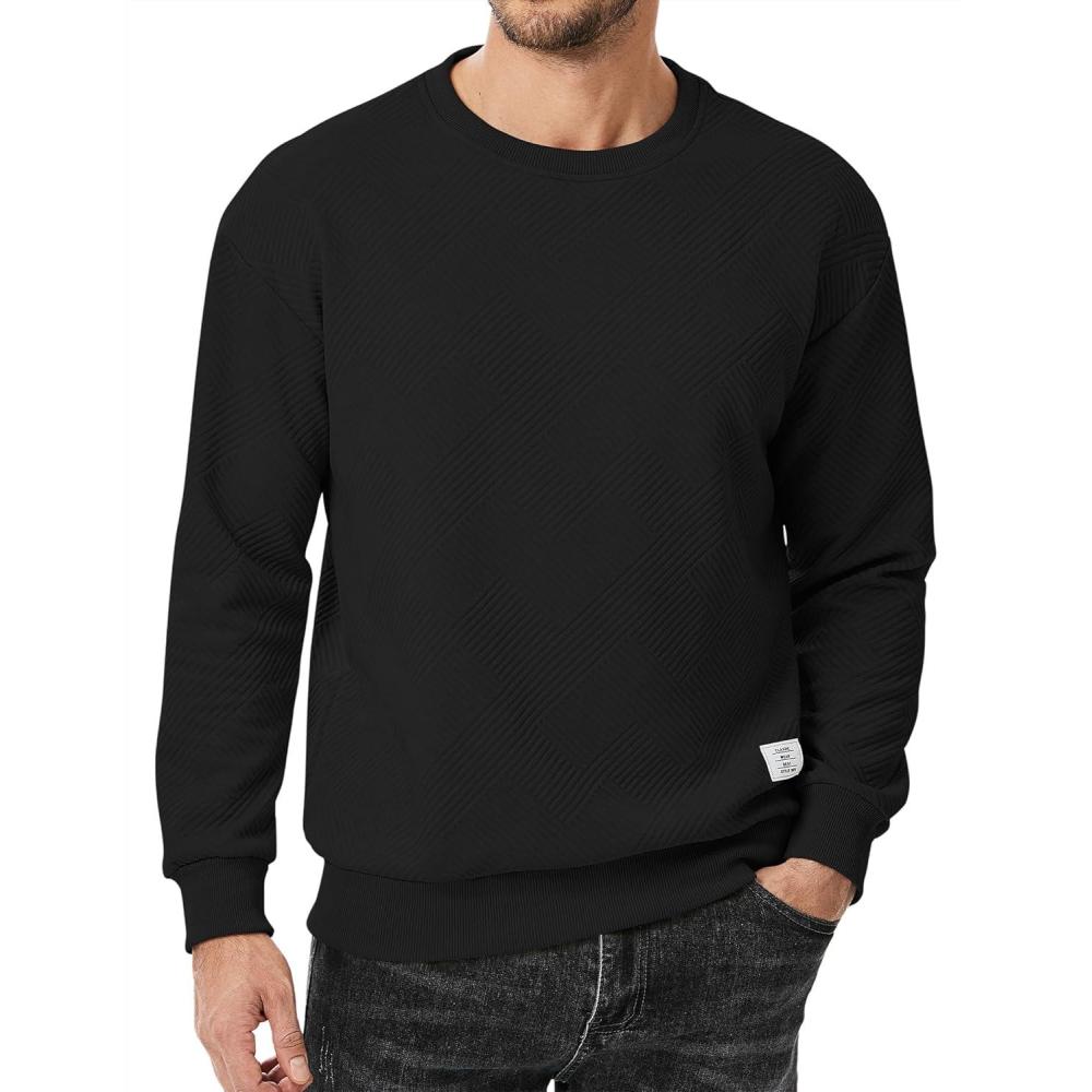 imageJMIERR Mens Crewneck Sweatshirt Casual Long Sleeve Geometric Texture Sweatshirts Fashion Pullover Shirts03 Black
