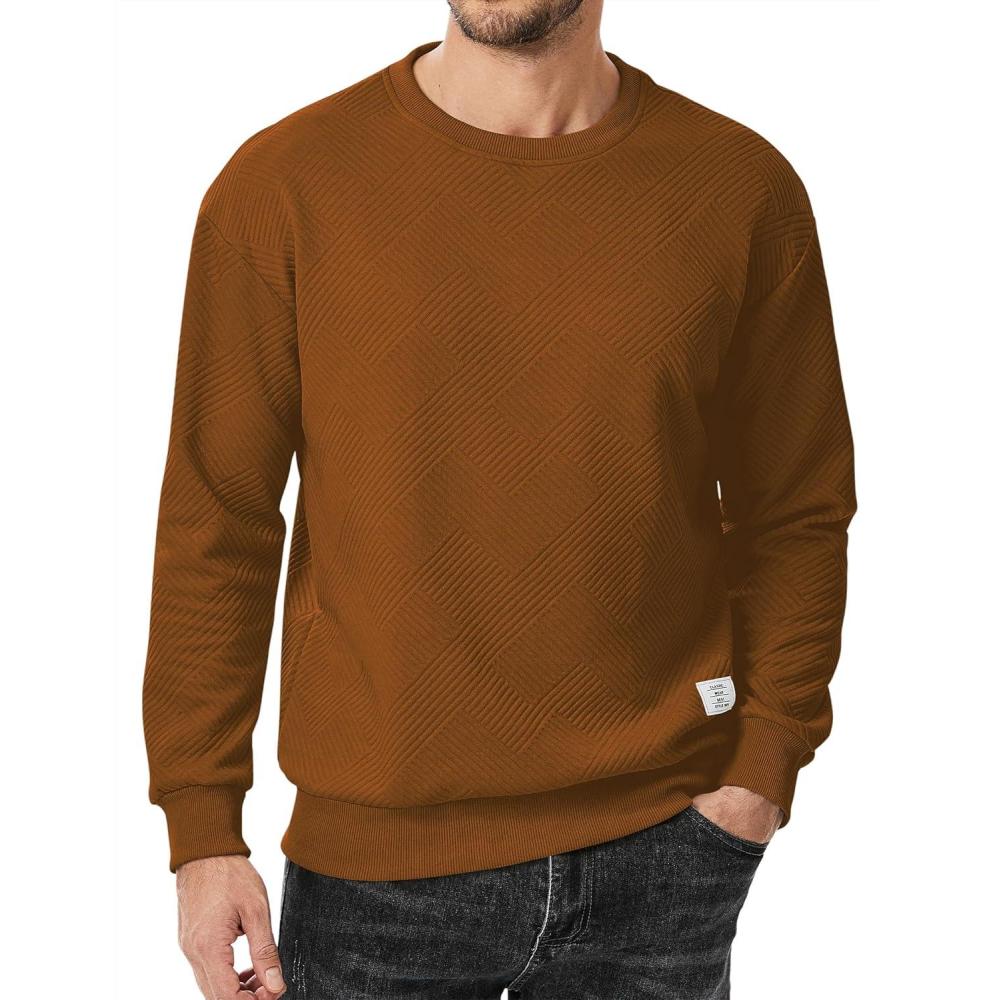 imageJMIERR Mens Crewneck Sweatshirt Casual Long Sleeve Geometric Texture Sweatshirts Fashion Pullover ShirtsBrown