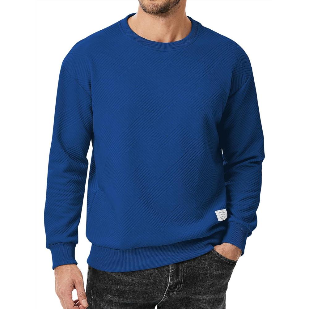imageJMIERR Mens Crewneck Sweatshirt Casual Long Sleeve Geometric Texture Sweatshirts Fashion Pullover ShirtsDark Blue