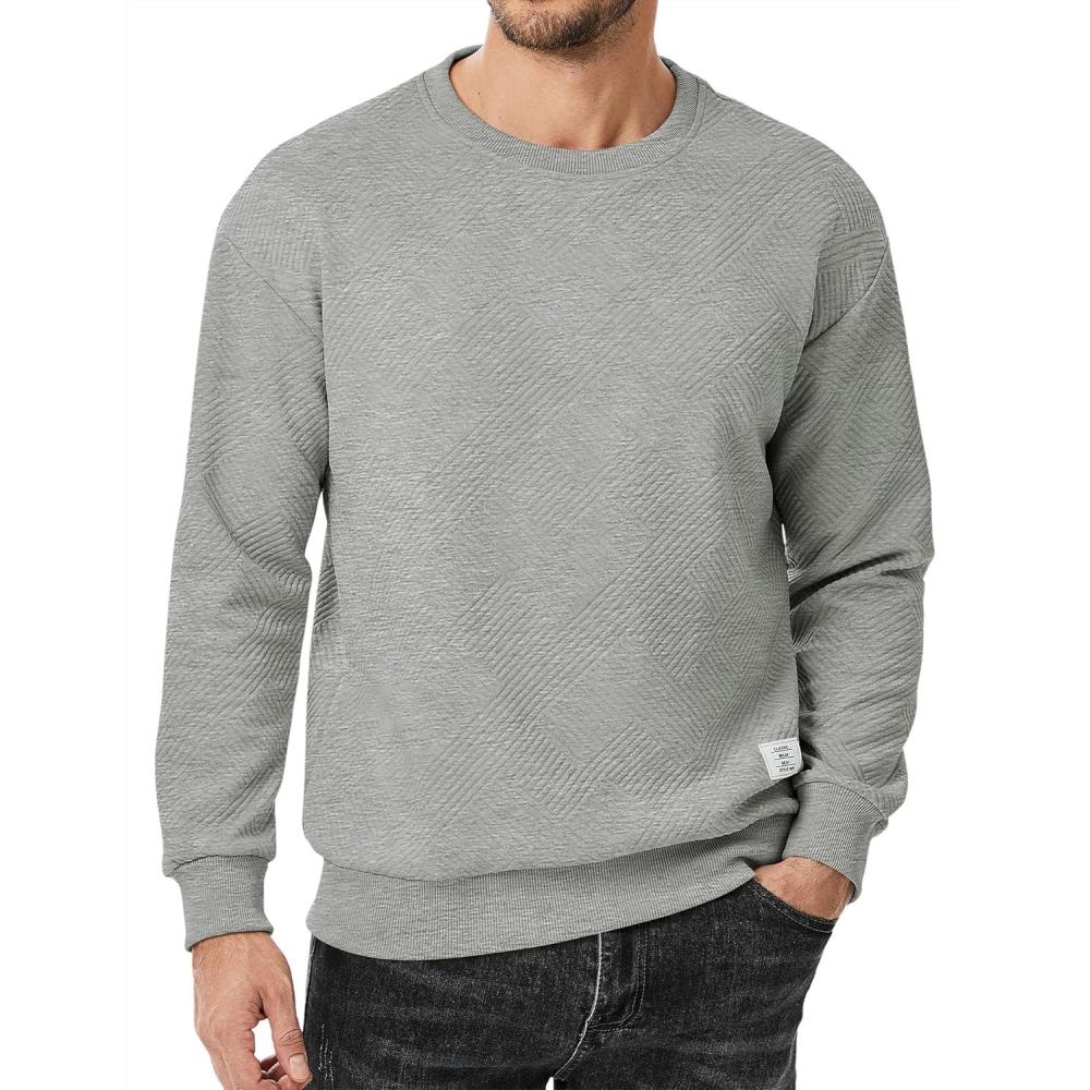 imageJMIERR Mens Crewneck Sweatshirt Casual Long Sleeve Geometric Texture Sweatshirts Fashion Pullover ShirtsGrey