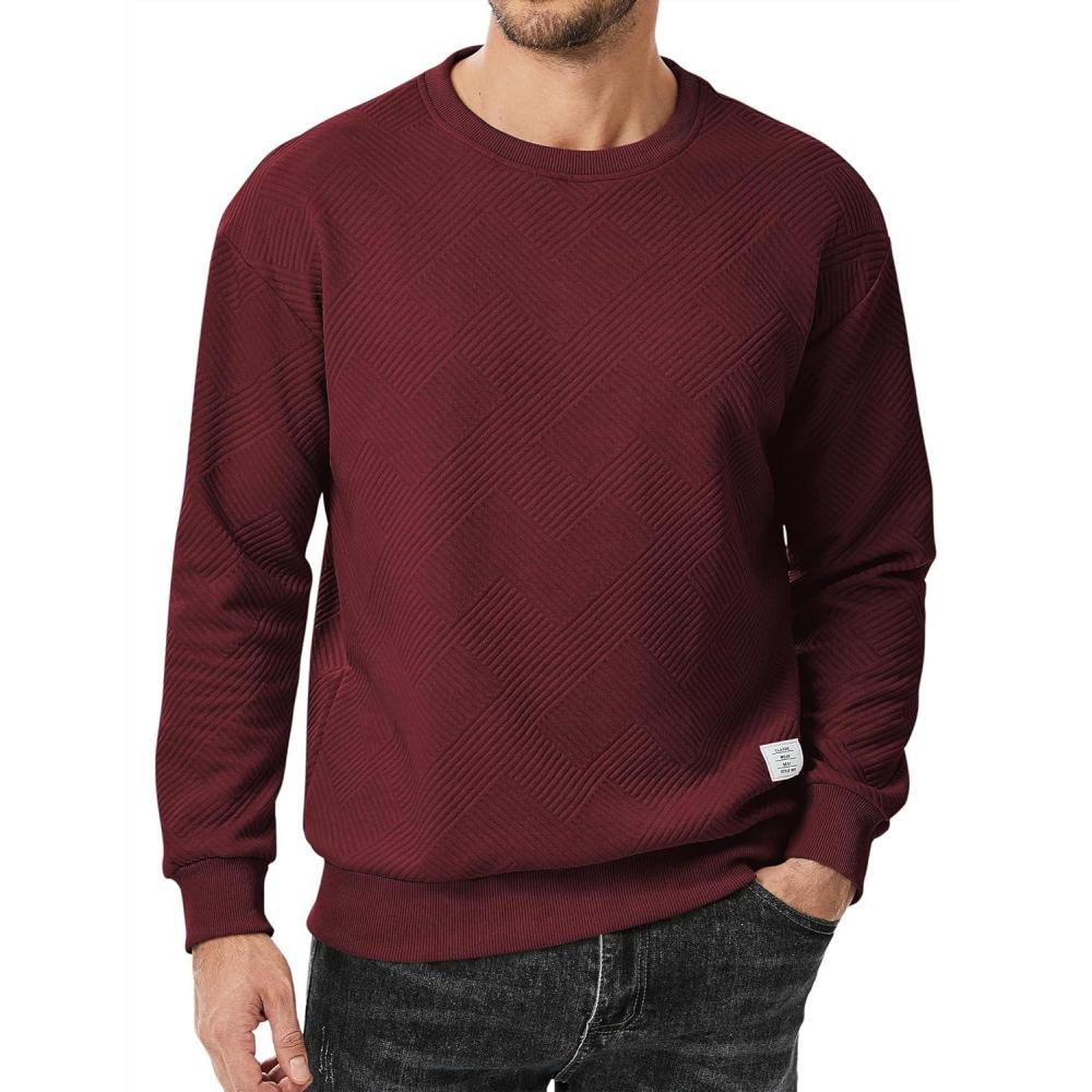 imageJMIERR Mens Crewneck Sweatshirt Casual Long Sleeve Geometric Texture Sweatshirts Fashion Pullover ShirtsRed