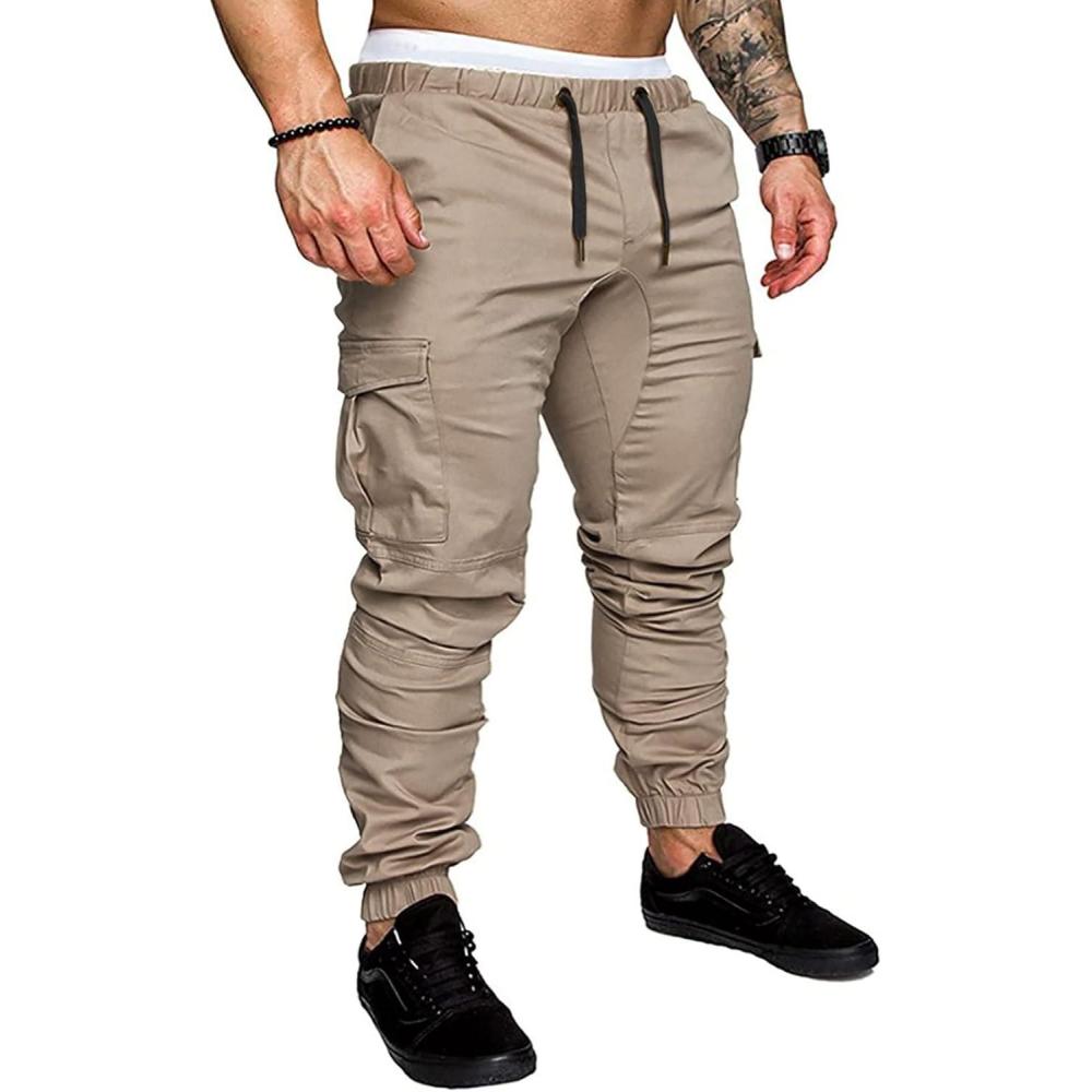imageJMIERR Mens Fashion Cargo Pants  Casual Cotton Tapered Stretch Twill Drawstring Athletic Joggers Sweatpants with 6 PocketsA Grey 1