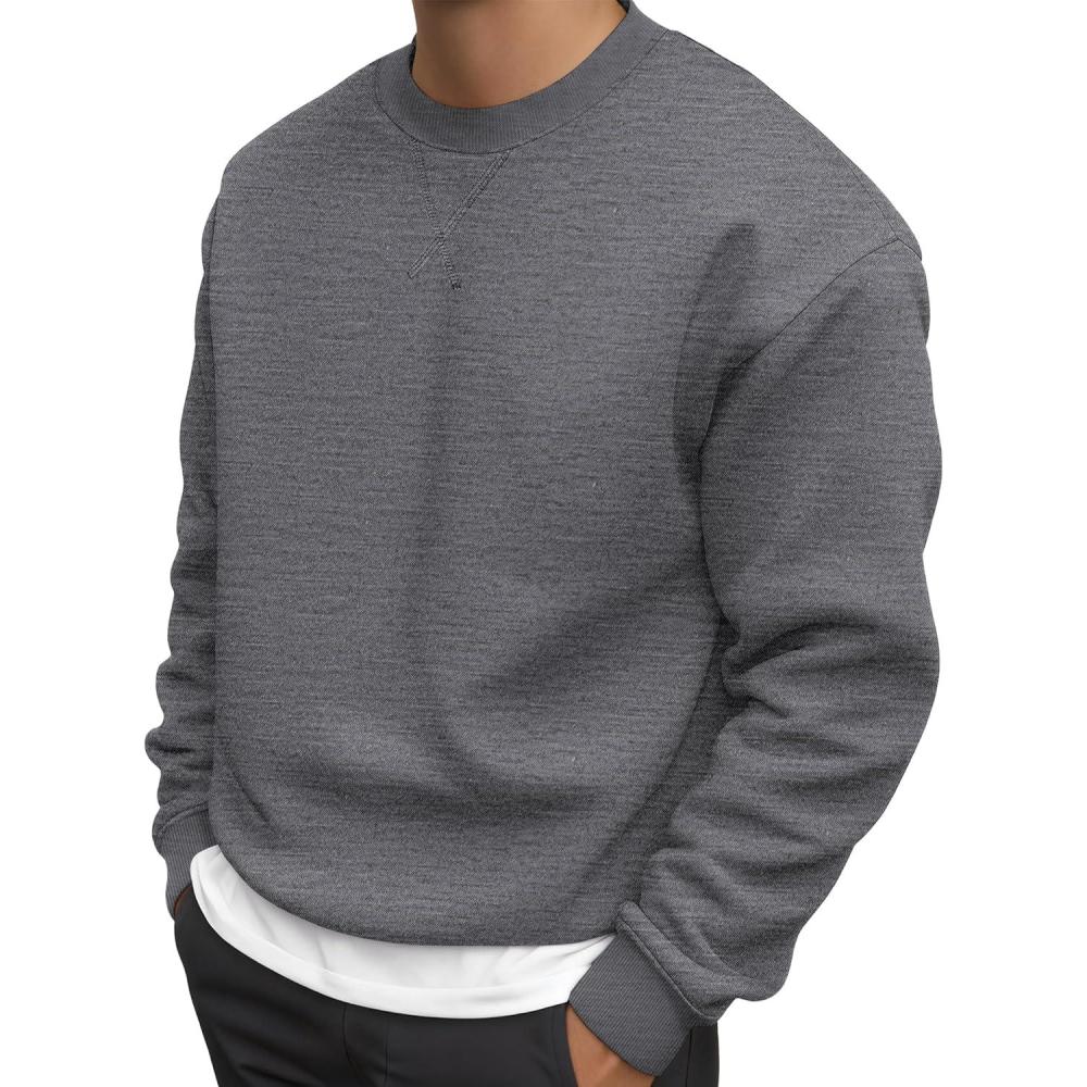 imageJMIERR Mens Fleece Crewneck Sweatshirt Casual Long Sleeves Cotton Warm Basic Pullover Fashion ShirtsDark Grey